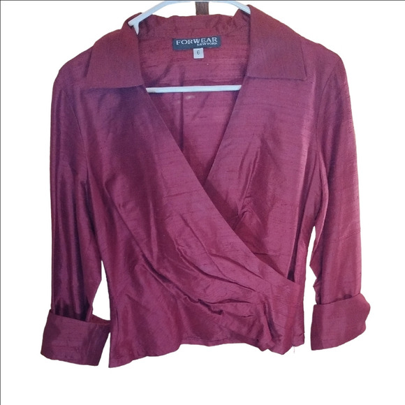 Forever 21 Red Wrap Blouse with Notched Collar - Picture 1 of 3